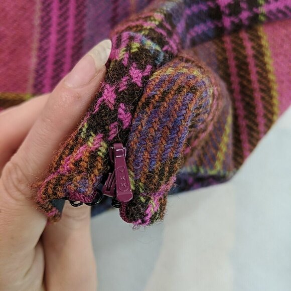 L.L. Bean Pink Plaid Wool Skirt Women's 8 Short Knee Length Slit Tartan Pencil - Picture 15 of 15